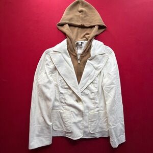 Vintage Y2K Bebe‎ Corduroy Blazer Knit Hoodie Cream Tan Size 10 Single Button